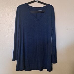 Lane Bryant Womens Top Heathered Blue Black 14 16 Vneck Long Sleeve